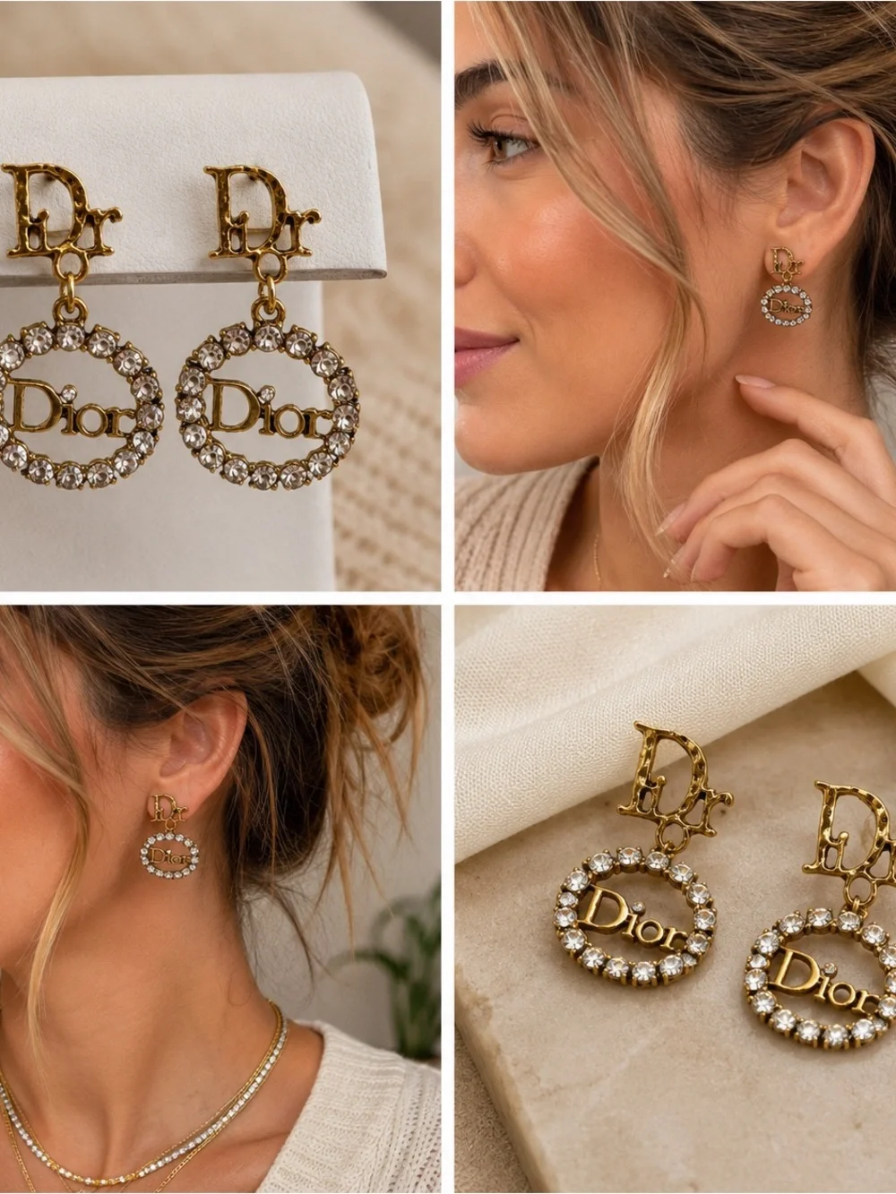 Gold Crystal Designer Inspired Dangle Earrings